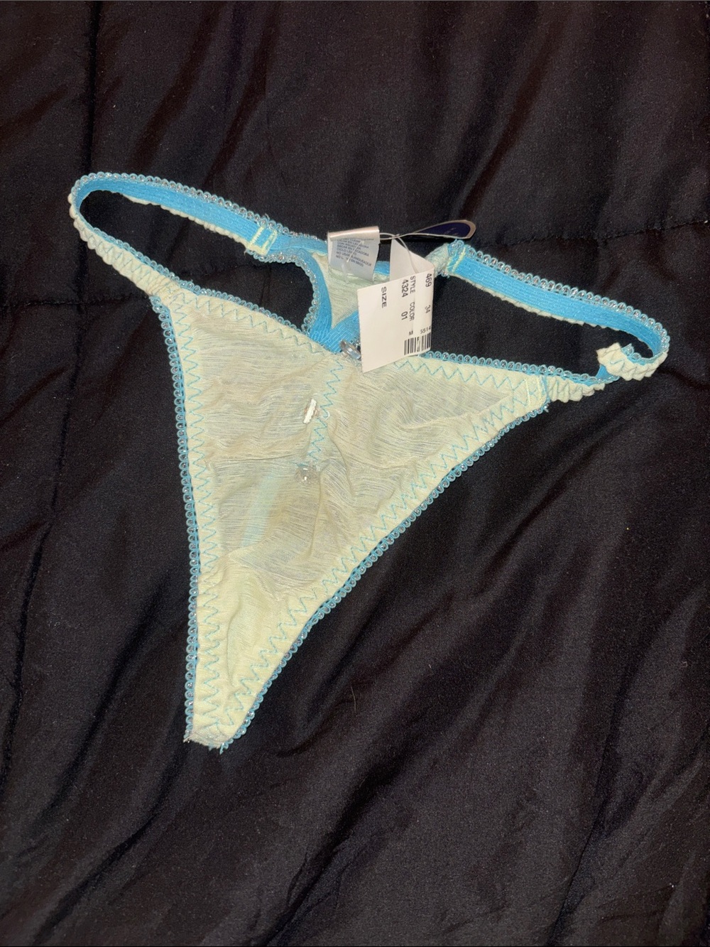 Sheer Light Blue Lace-Trim Thong Panty